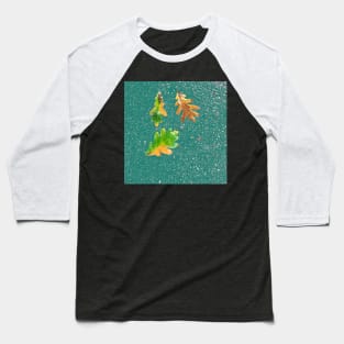 Rainy Leaves on Teal Blue Terrazzo Background Baseball T-Shirt